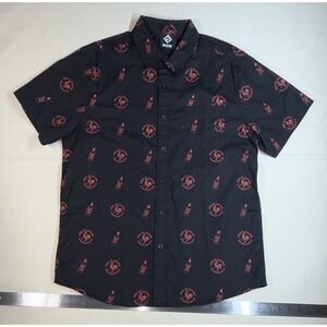 Spicy !  Sriracha Men's M Regular Black Red Graphic Print SS Button-Up Shirt